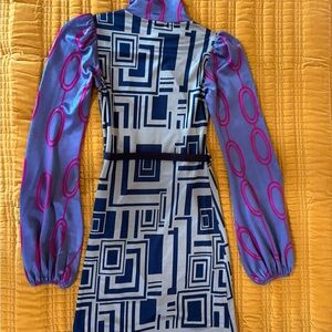 Custo Barcelona Psychedelic Y2K Mini Dress, Size 1 (small), balloon sleeves